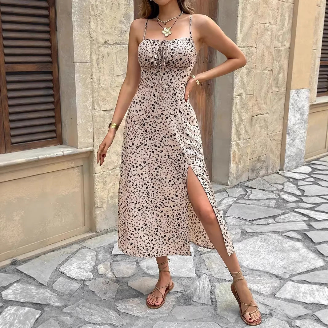 Women's summer maxi dress with adjustable spaghetti straps and side slit Lisslune