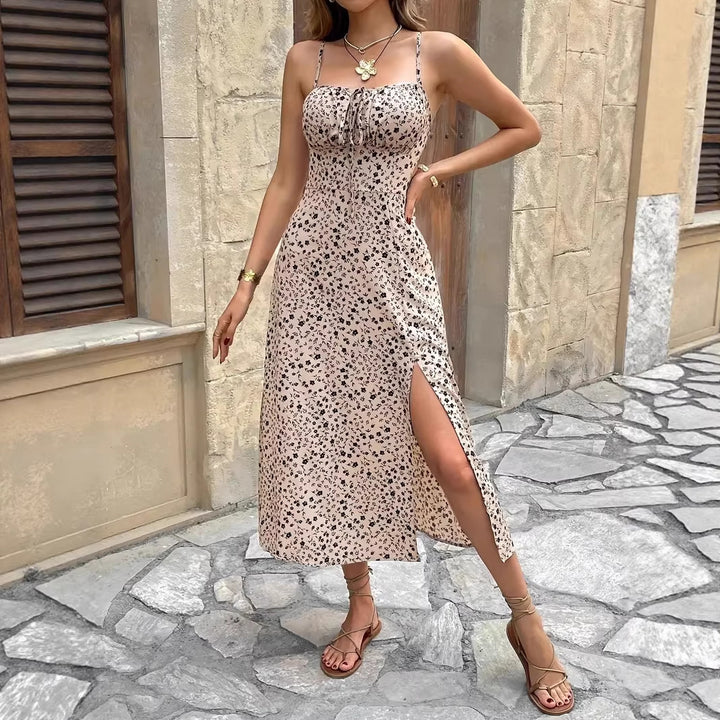 Women's summer maxi dress with adjustable spaghetti straps and side slit Lisslune