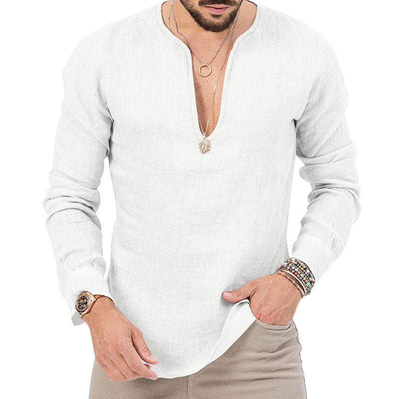 Men's linen shirt with deep V-neck and stylish cut Lisslune