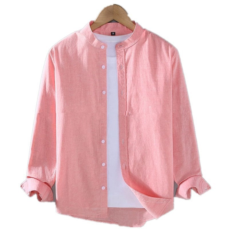Men's linen shirt with modern stand-up collar and classic button detail Lisslune