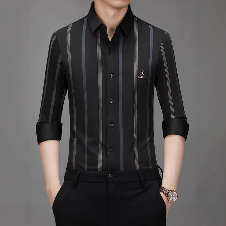 Men's Elegant Long Sleeve Shirt with Fine Stripes Lisslune