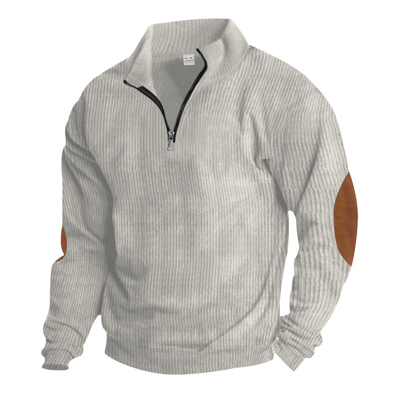 Men's fleece pullover with high-quality knit structure and leather applications Lisslune