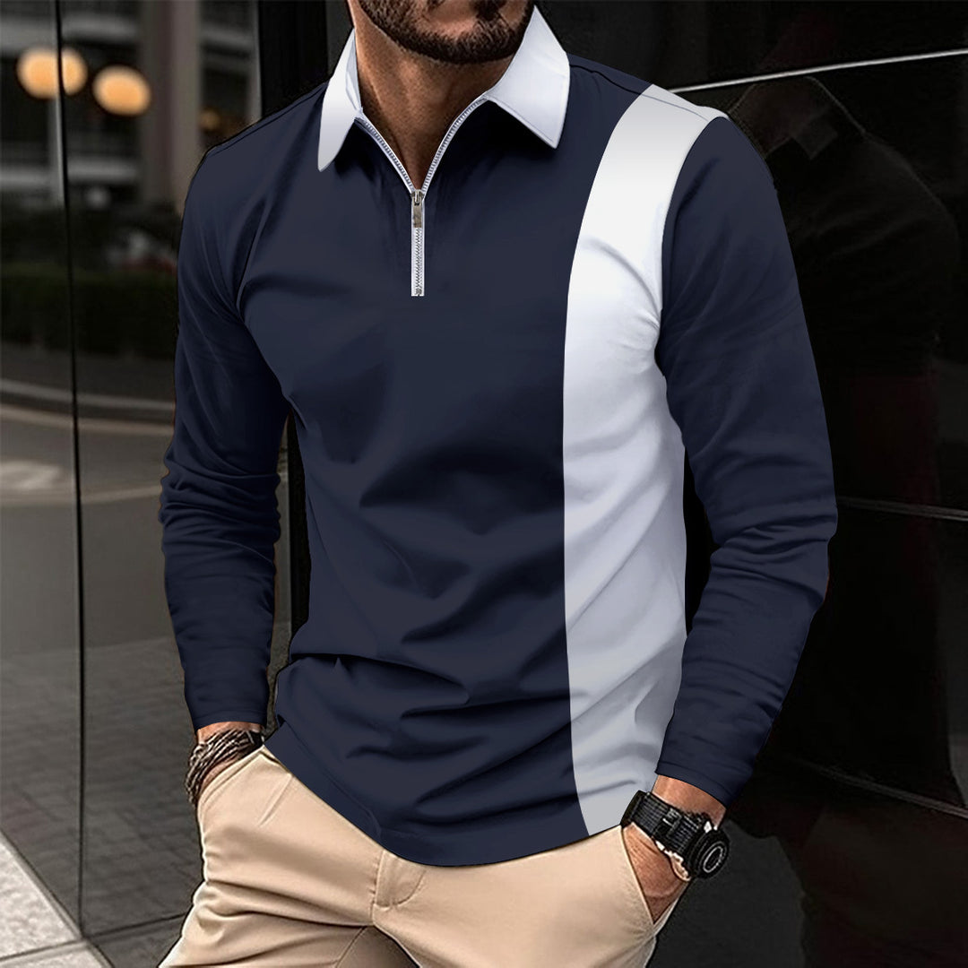 Men's sporty long-sleeve shirt with modern zipper and stylish color contrast Lisslune