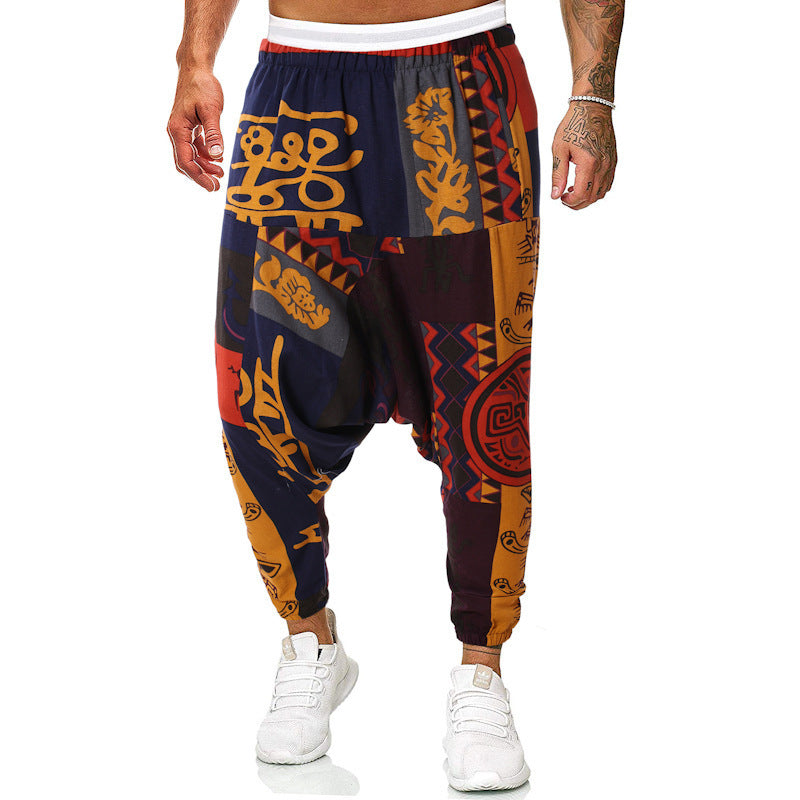 Men's harem pants with unique fantasy pattern and elastic waistband Lisslune