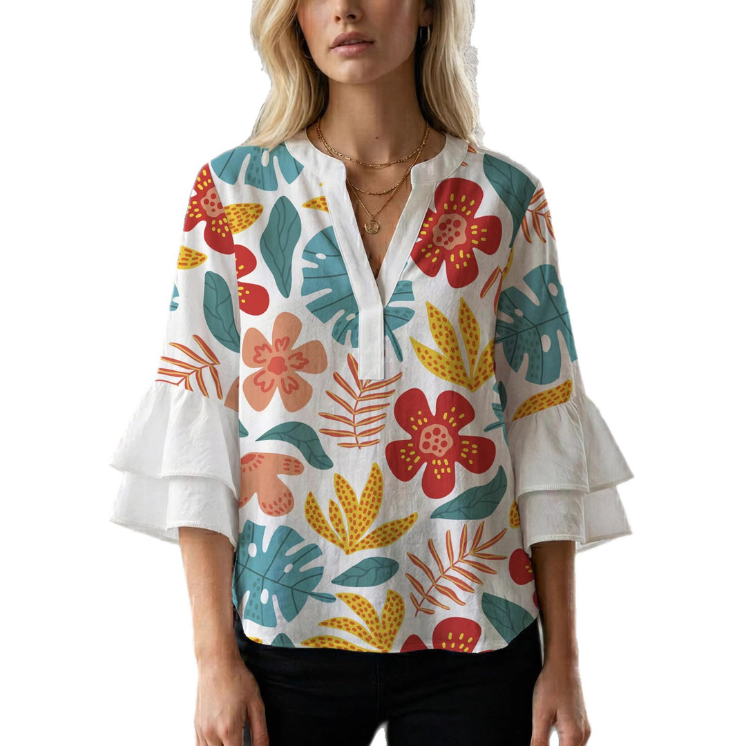 Women Elegant Top with Voluminous Puff Sleeves and Floral Print Lisslune