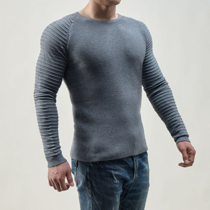 Men's Long Sleeve T-Shirt with Modern Ribbed Structures and Body-Hugging Fit Lisslune