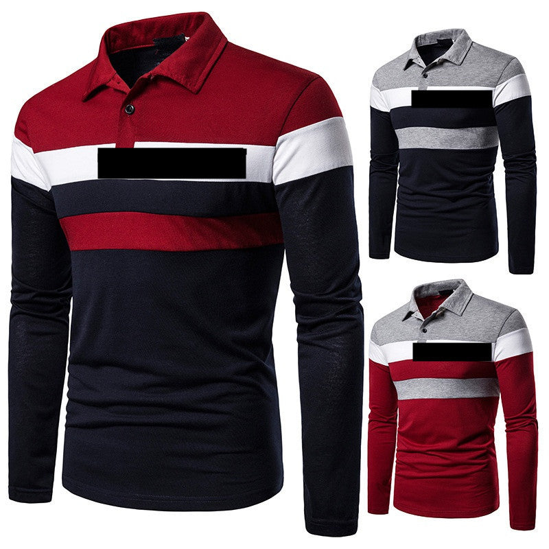 Men's Long Sleeve Polo Shirt with Modern Stripe Pattern and Breathable Cotton Quality Lisslune