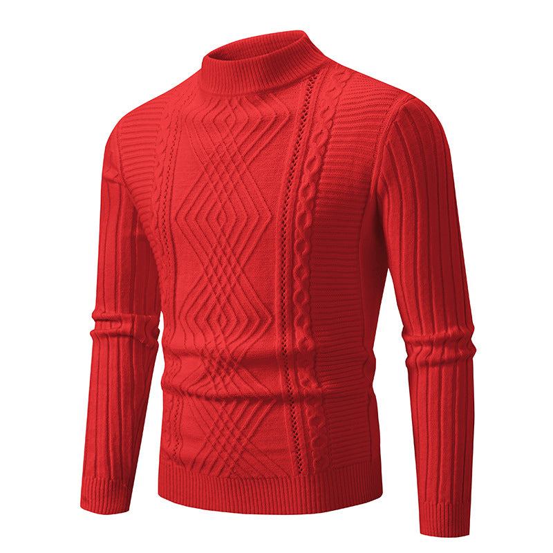 Men's turtleneck sweater made of high-quality cotton with structured cable pattern Lisslune