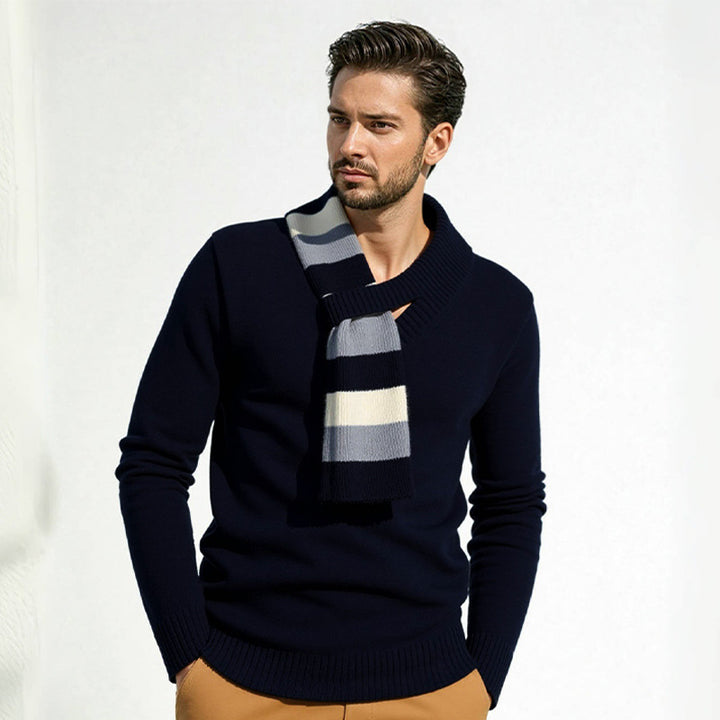 Men's elegant sweater with modern V-neck and fine ribbed details Lisslune