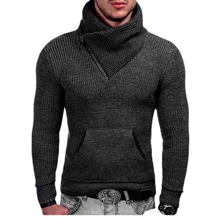 Men's Long Sleeve Hoodie with Asymmetric Zipper and Textured Knit Design Lisslune