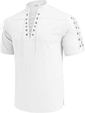 Men's casual short-sleeve shirt with lacing Lisslune