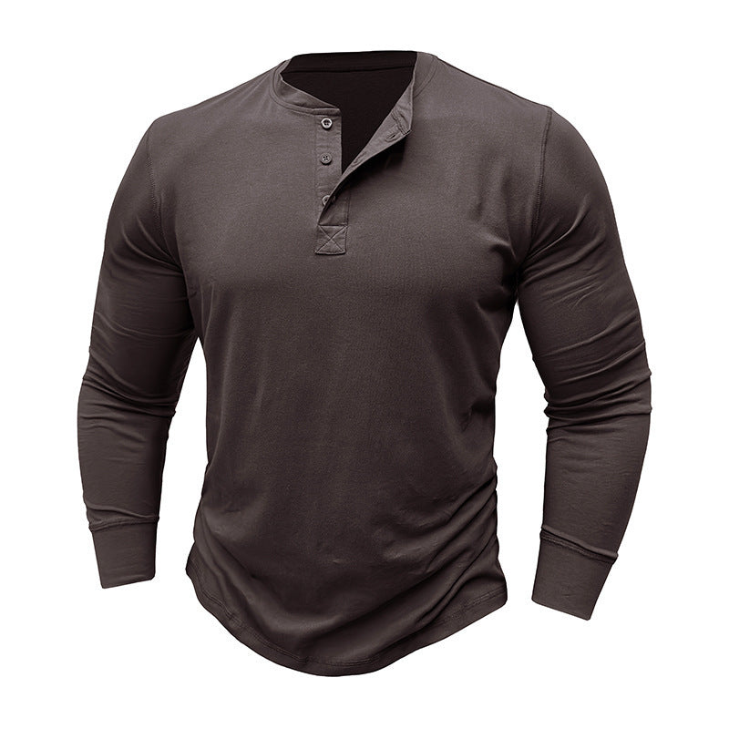Men's Long Sleeve Henley Shirt with Stylish Buttons and High-Quality Cotton Blend Lisslune