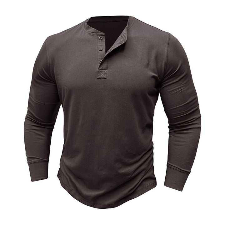 Men's Long Sleeve Henley Shirt with Stylish Buttons and High-Quality Cotton Blend Lisslune