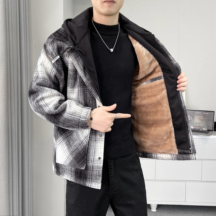 Men's checked transitional jacket with adjustable hood and practical pockets Lisslune