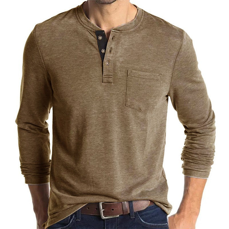 Men's long-sleeve shirt with modern Henley collar and chest pocket Lisslune