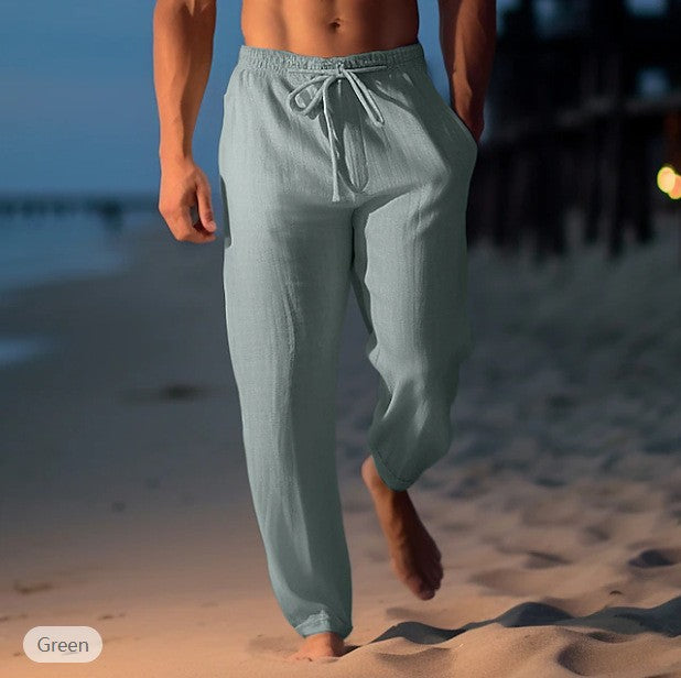Men's Comfortable Linen Pants with Elastic Waistband and Side Pockets Lisslune