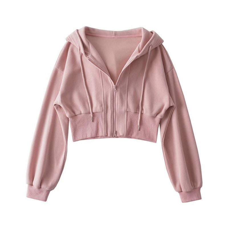 Women's cropped hoodie jacket with zipper and elastic cuffs Lisslune