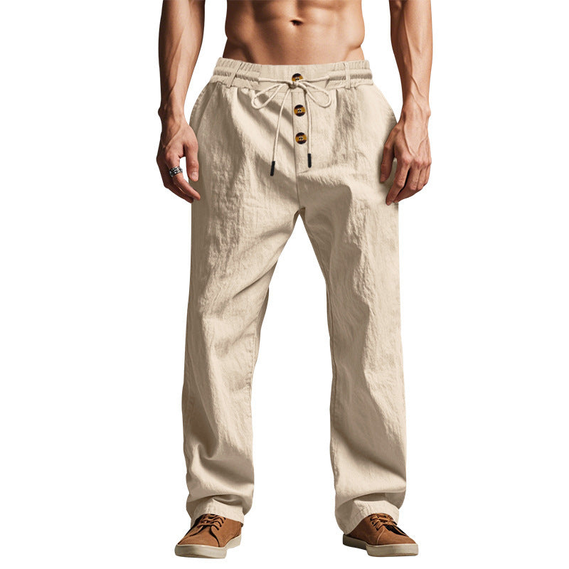 Men's casual leisure pants with elastic waist and button details Lisslune