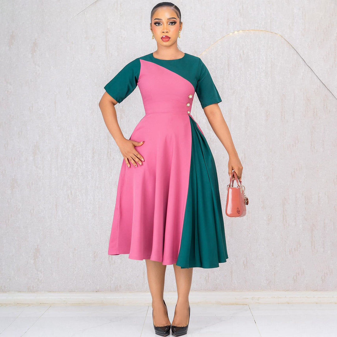 Ladies midi dress with asymmetric design and button details Lisslune