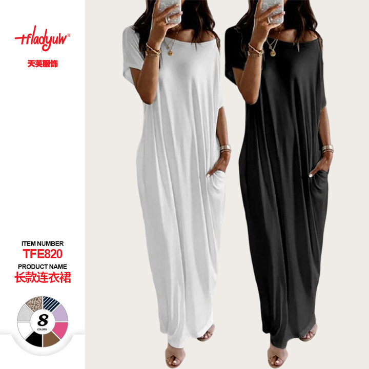 Ladies Loose Maxi Dress with Animal Print and Side Pockets Lisslune