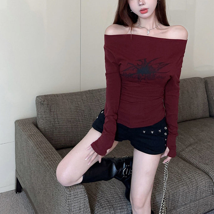 Women's Long Sleeve Shirt with Off-Shoulder Neckline Lisslune