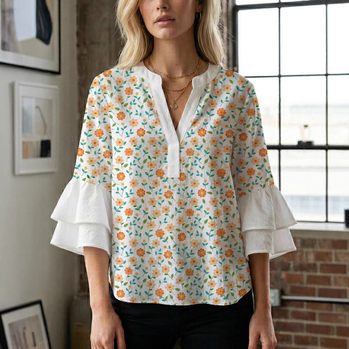 Women's blouse shirt with voluminous sleeves and creative print design Lisslune