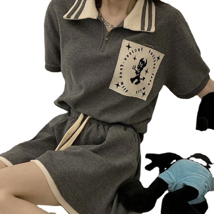 Women's Short Sleeve Polo Shirt with Modern Collar and Stylish Graphic Detail Lisslune