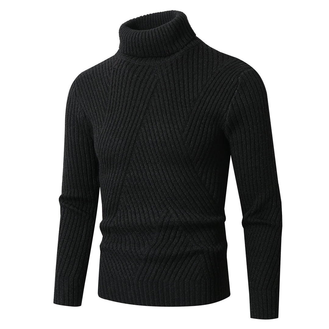 Men's chunky knit sweater with stand-up collar and decorative textured pattern Lisslune