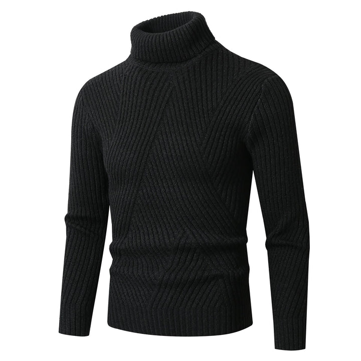 Men's chunky knit sweater with stand-up collar and decorative textured pattern Lisslune