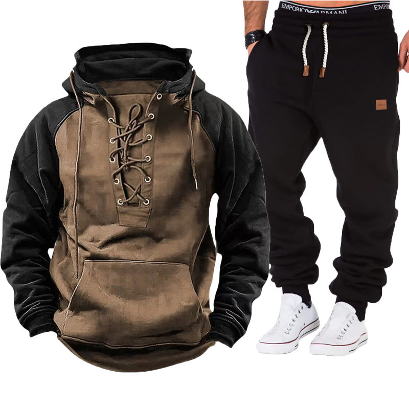 Men's casual hoodie with braided lace closure and comfortable joggers Lisslune