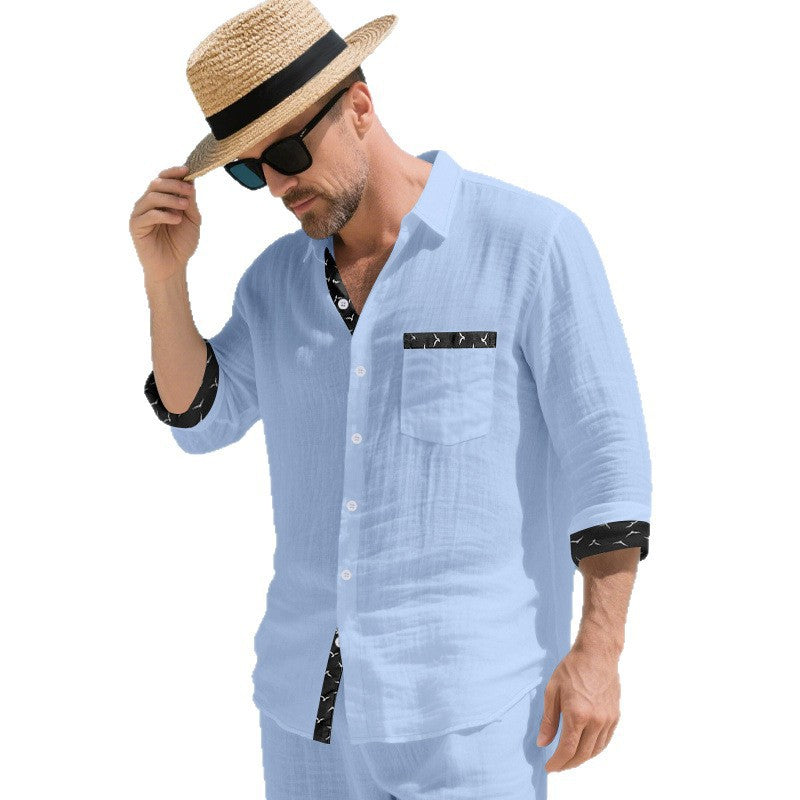 Men's Casual Long Sleeve Shirt with Contrasting Details Lisslune
