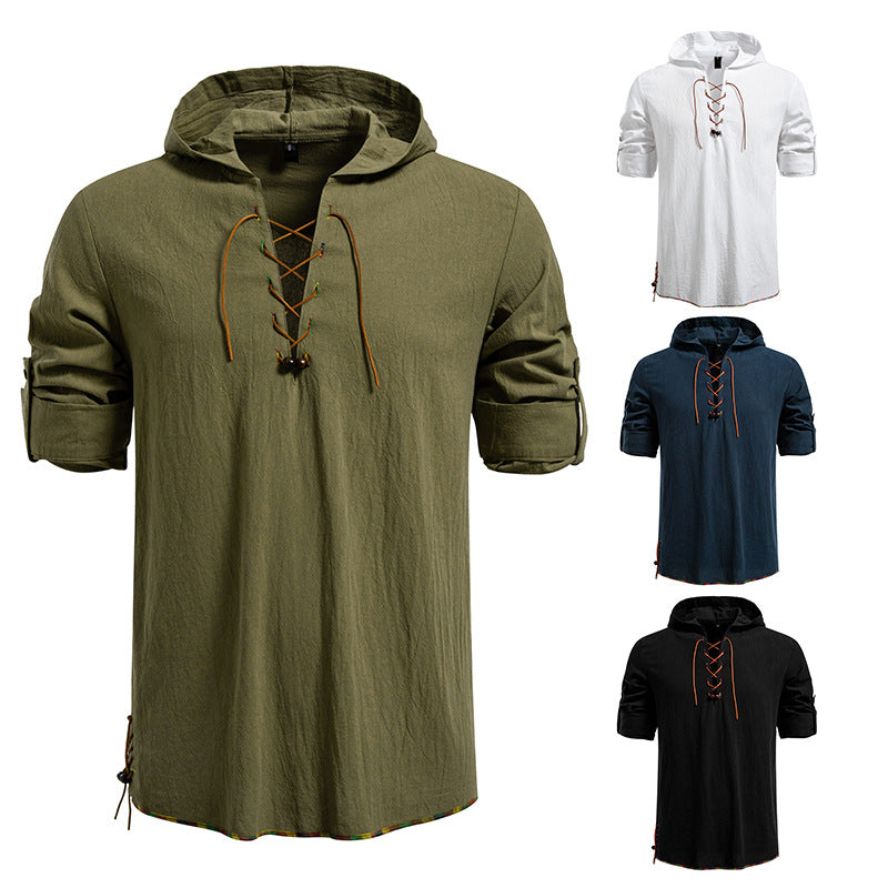 Men's hooded blouse with unique lacing design Lisslune