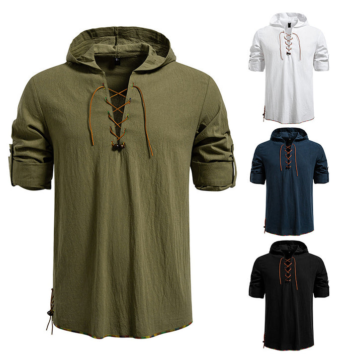 Men's hooded blouse with unique lacing design Lisslune