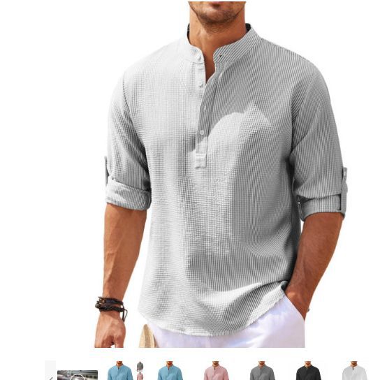 Men's long sleeve shirt with textured surface and modern stand-up collar Lisslune