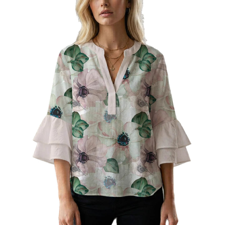 Women's blouse with voluminous sleeves and floral design Lisslune