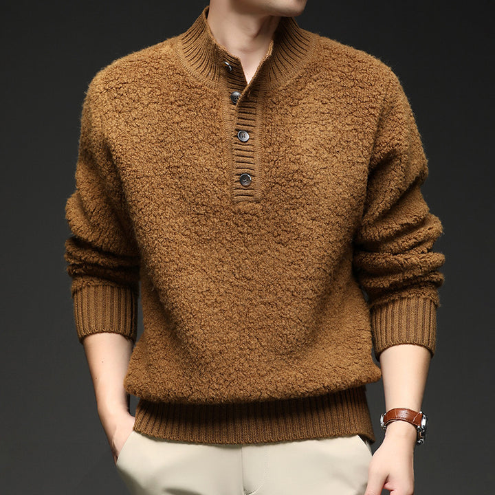 Men's sweater with textured surface and practical button closure Lisslune