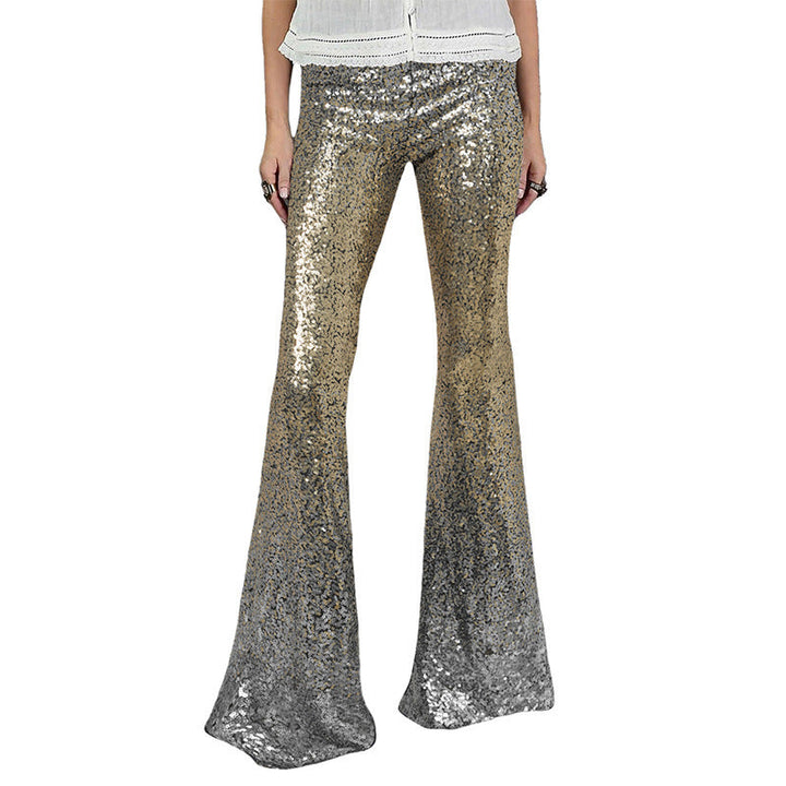 Women Glittering Bell-Bottoms with Luxurious Sequin Pattern Lisslune