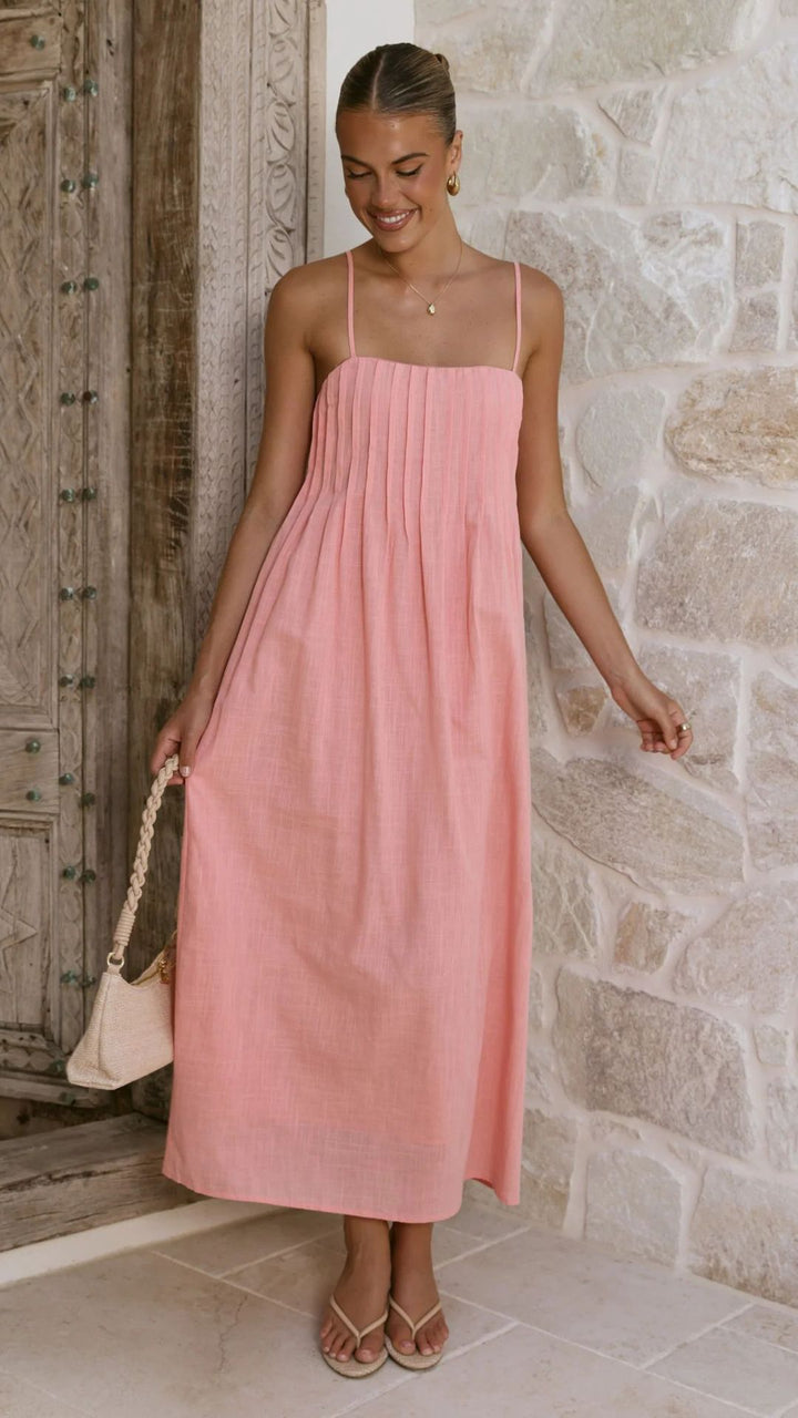Women's maxi dress with gathered bodice and spaghetti straps Lune London
