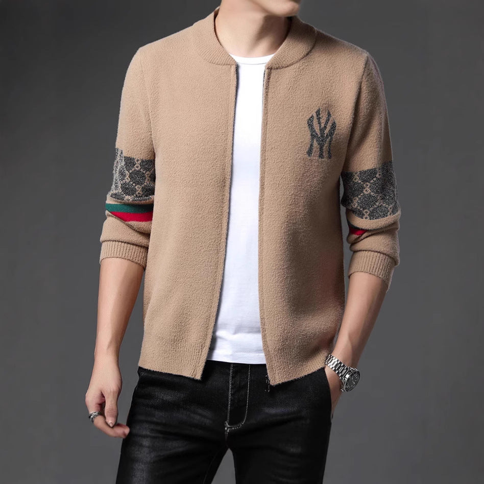 Men's stylish cardigan with colorful accents and high collar Lisslune