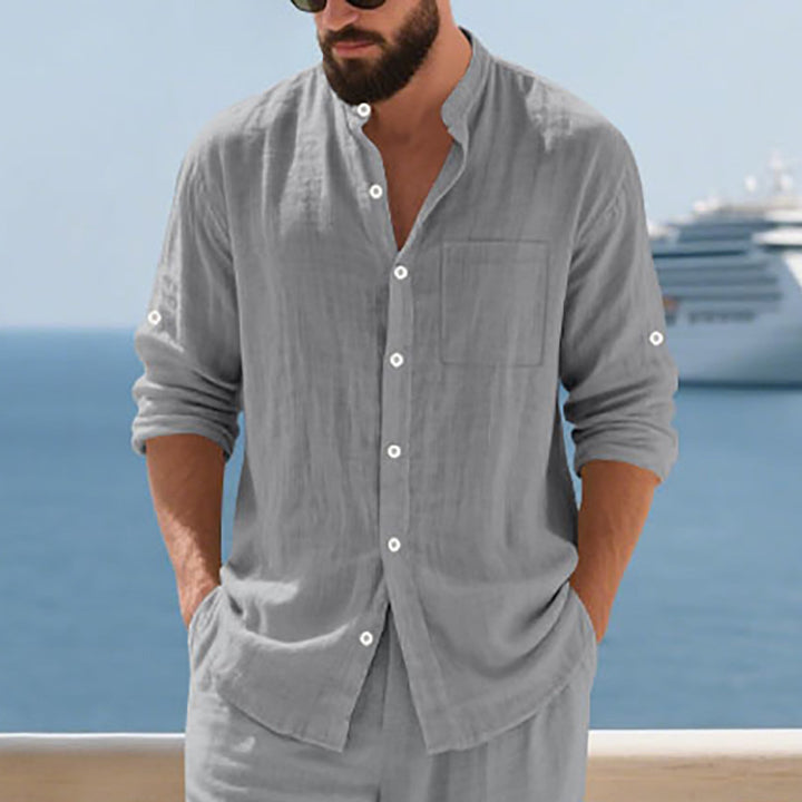 Men's casual long-sleeve shirt with fashionable buttons and practical breast pocket Lisslune