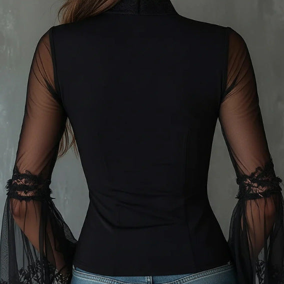 Ladies stylish bodysuit with mesh sleeves and zipper Lisslune