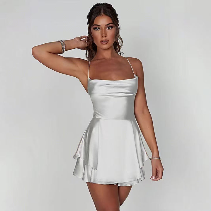 Damen Charmantes Minikleid mit Schichten und Spaghettiträgern Lisslune