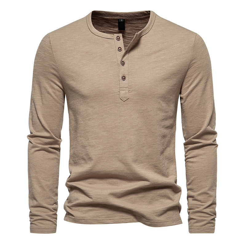 Men's Long Sleeve Shirt with Button Placket and Fine Cotton Texture Lisslune