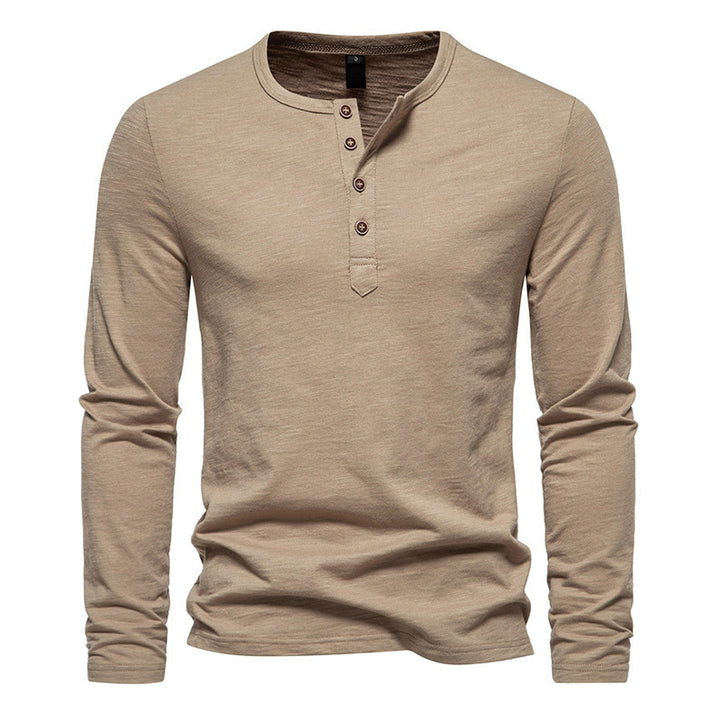 Men's Long Sleeve Shirt with Button Placket and Fine Cotton Texture Lisslune