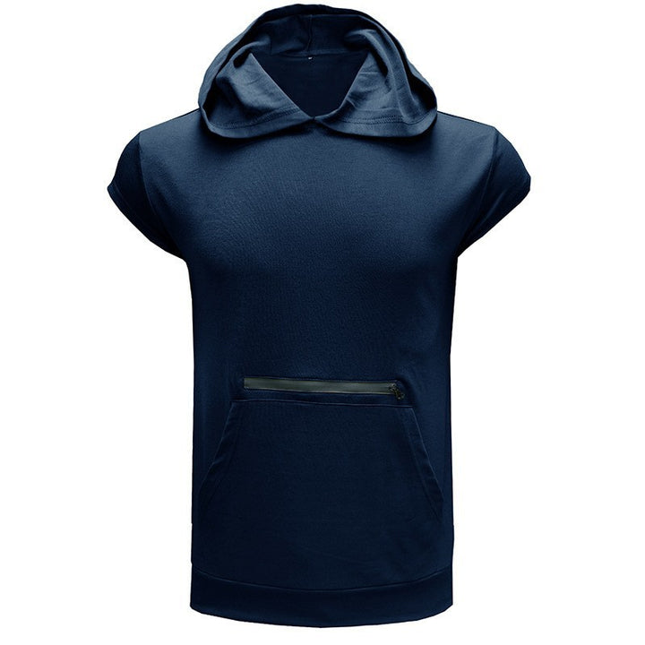 Men's Short Sleeve Hoodie with Practical Zipper Lisslune