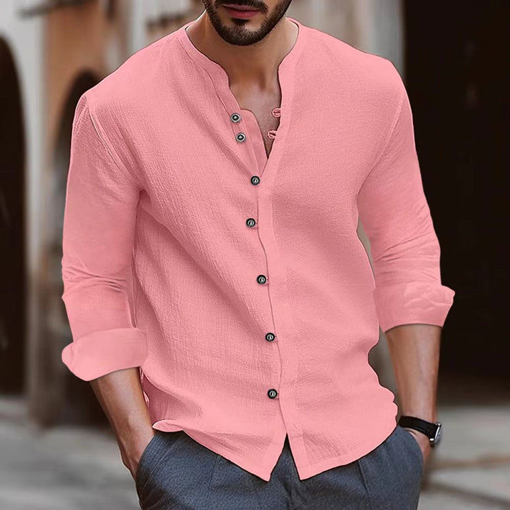 Men's Long Sleeve Shirt with Fashionable Button Placket and Casual Cut Lisslune