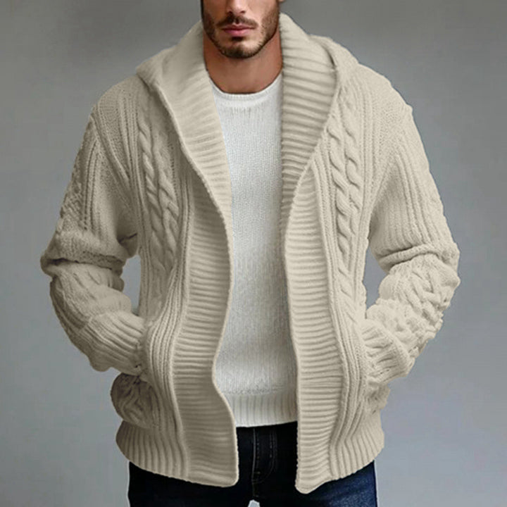 Men's cardigan with large collar and cable knit pattern Lisslune