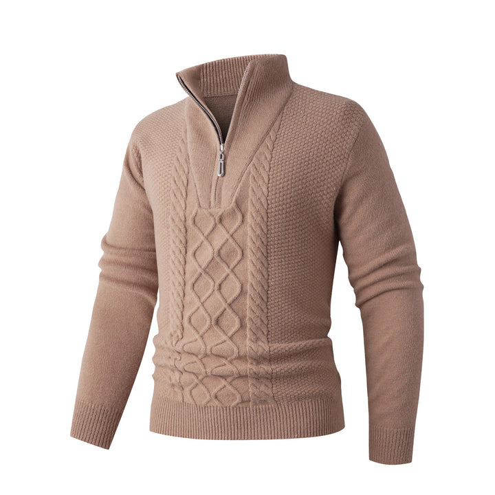 Men's chunky knit sweater with modern stand-up collar and functional zipper Lisslune
