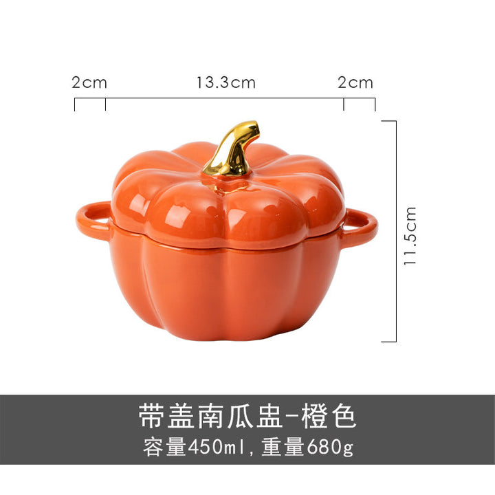 Rynx | Autumn decoration ceramic bowl with lid stew bowl pumpkin bowl household kitchen kids soup bowl steamed egg salad bowl dish rice bowl logo