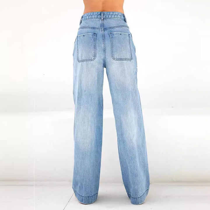 Damen weite Jeans mit hohem Bund und lässigem Schnitt Lisslune